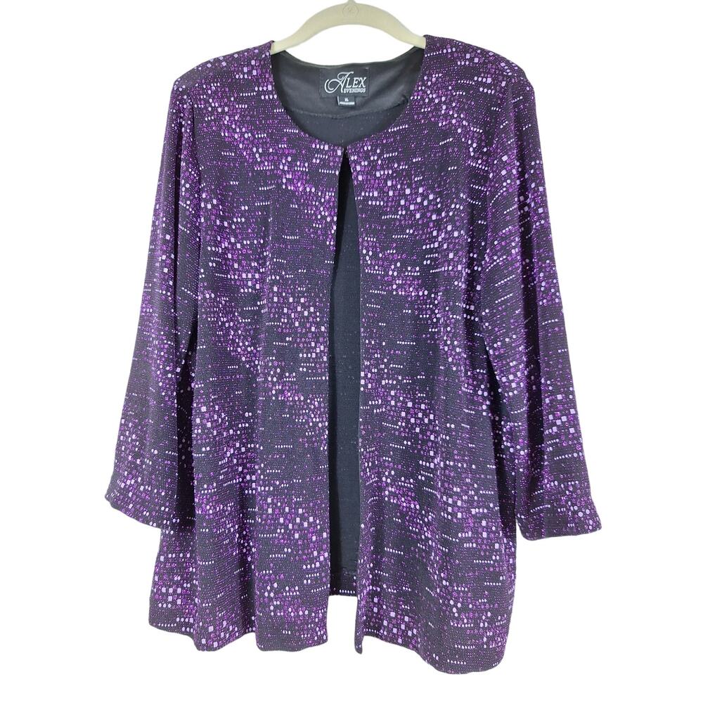 Alex Evening  women's sparkly coat 3/4 sleeve purple, black  XL